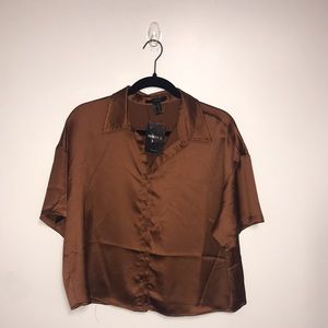 Silk Brown Button Up Blouse